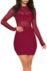 Spring Kobiety sukienki Seksuylong rękaw siatkowy patchworkowy sukienka moda patrz przez bodycon mini sukienki nocne imprezę noszenie moda chudy streetwear 9186