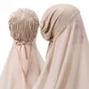 Vêtements ethniques Malaisie Mousseline Hijab Écharpe Avec Bandage Antidérapant Femmes Musulmanes Respirant Islam Long Châle Bandeau Mode Turban Headwrap