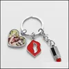 Party Favor Newpersonalized Red Lips Metal Keychain Sublimation Lipstick Keyring With Diamond Cosmetic Decoration Mini Pendant Fesiv Otkmu