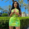 Two Piece Dress Echoine Green Tie Dye Print Cross Halter Wrap Crop Top Mini Skirt Two Piece Set Street Women Clothing Party Outfits T230113