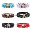 Beaded 2 Pcs/Set Animal King Lion Head Lava Stone Bracelet Black Natural Crown Couple Braclet Sets For Men Hand Jewelry Accessories Dh36V