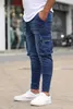 Męskie dżinsy Slim Fit Stretch Casual Fashion Multi Pocket Denim Spodni Codzienne prace uliczne Hip Hop Pants 230113