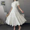 فساتين الحفلات Tingfly خمر النساء الأنيقة التطريز الصيفي جوفاء خارج Midi Long Lady Boho A Line Vestidos Elbise الفقسات ZA 230112