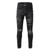 Jeans masculinos Black High Street Moda Skinny Destruída Tie Bandana Bordaided Patches Slim Fit Risped Ripped for Men 230113