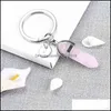 Keychains Lanyards Fashion 26 Letter Key Rings Natural Stone Pendant Keychain Rose Quartz Stones Crystal Good Luck Chains Accessor Dhxgc