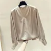 Women's Blouses Womens Fashion Spring Autumn Style Chiffon Shirt Rivet Beads V-Neck Long Sleeve Solid Color Korean Elegant Tops Femme