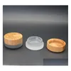 Garrafas de embalagem 5 ml jarra de vidro fosco com bambu lid de cera de cera recipiente de creme de creme 5g de armazenamento sn1294 entrega de gotas