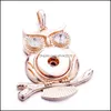 Pendentif Colliers Snap Bouton Bijoux Strass Or Sier Owl Forme Fit 18Mm Snaps Boutons Collier Pour Femmes Hommes Noosa Drop Delive Dhcbe