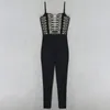 Women's Jumpsuits & Rompers 2023 Style Sexy Women Bandage Spaghetti Strap V-neck Backless Sequined Lace Up Celebrity Body Con Wholesale