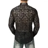 Men's Casual Shirts Black Hollow Out Floral Lace Turn-down Collar Long Sleeve Gothic Top Vintage Streetwear Men Medeival Shirt Victorian