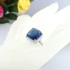 Bague bleue à la mode en pierre de zircone cubique, bague de mariage plaquée Rhodium pour femmes