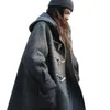 Women's Wool Blends Brand Horn Button Woolen Hoodie Overcoat Oversize Thicken Warm For Autumn Winter Hooded Loose Long Coat 230112