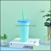 Tumblers Plastic Pp Tumbler Pure Color With Lid St Cups Beverage Coffee Clear Reusable Fluorescent Mug Home Outdoor Gadgets 5Hb G2 D Dh2Hr
