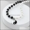 Beaded Necklaces Punk Black White Imitation Pearl Beads Choker For Men Round Tai Chi Gossip Pendant Necklace Jewelry Drop Delivery Pe Ot8Mz