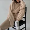 Womens Tracksuits Women Solid Color Tracksuit Casual Warm Long Sleeve Sweatshirt Jogger Pants Two Piece Sets Winter HoodiesPants Sport Suits 230113