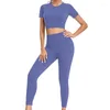 Active Sets 2023 High Waist Stretch Seamless Knit Yoga Set Gym Exercise Fitness Leggings Women Hollow Back Long Sleeve Sports Pants