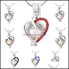 Lockets Wholesale Fashion Jewelry Sier Plated Pearl Cage Love Heart With Zircon 8 Colors Locket Pendant Findings Essential Oil Diffu Otnth