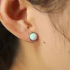 Studörhängen grossist 6mm opal runda prickar bezel inställning 925 sterling silver vit eld sten flicka kvinnor studs örhänge