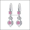 Charme S925 Timbre Sier Plaqué Boucles D'oreilles Larme Charmes Bleu Rose Blanc Zircon Boucle D'oreille Bijoux Brillant Cristal Gland Cerceaux Piercing Pour Dh19K