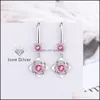 Charme S925 Timbre Sier Boucles D'oreilles Fleur Charmes Bleu Rose Blanc Zircon Boucle D'oreille Bijoux Brillant Cristal Gland Cerceaux Piercing Pour Les Femmes Nous Dhi2G