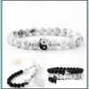 Bracelet de brin féminin perlé classique pierre naturelle blanc et noir bracelets Yin Yang pour hommes femmes ami livraison directe bijoux Ott8U