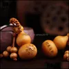 Nyckelringar Lanyards Kinesisk Traditionell Good Luck kalebass Nyckelring Söt Mini Peach Wood Nyckelring Wishf Lucky Pendant Bilnycklar Ornamen Dhijf
