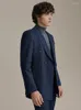 Abiti da uomo doppio petto di lusso a righe blu scuro da uomo Set stile inglese moda matrimonio sposo indossare abbigliamento formale da uomo d'affari quotidiano