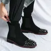 Nieuwe Men Chelsea Boots Rivet Square Toe Flock Slip-on Business Man Short Boots Hombre DA026