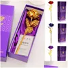 Couronnes De Fleurs Décoratives Cadeaux Saint Valentin Feuille D'or 24K Rose Fleur Fabriqué À La Main À La Main Trempé Longue Tige Amoureux De Mariage Pour Dh7Jq