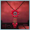 Chokers Bohemian Turquoise Handwoven Short Necklace Chain Women Pendant Waterproof Wax Wire Copper Female Bell Fashion Drop Delivery Ottjc