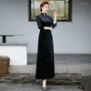 Ethnic Clothing Improved Elegant Seven Points Sleeve Velour A-Line Qipao Mandarin Collar Runway Show Cheongsam Chinese Women Dress