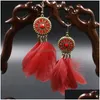 Dangle Chandelier Fashion Jewelry Womens Vintage Circar Glaze Fluffy Feather Tassel Long Earrings Drop Delivery Dhtvh