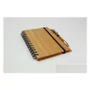 Not Defteri Ahşap Bambu Er Notebook Spiral Not Defarı Kalem 70 Sayfalar Geri Dönüşümlü Kağıt SN1659 Damla Teslim Ofis Okulu İşi DH7NS