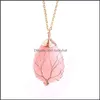 Pendant Necklaces Fashion Tree Of Life Necklace Natural Stone Gold Color Wire Wrap Gem Pink Quartz Tiger Eye Green Drop Delivery Jew Otkr1