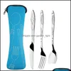 Set di posate Set di stoviglie portatili Cucchiai Forchette da bistecca in acciaio inossidabile Cam da viaggio Accessori da cucina Coltello Nuovo arrivo 3 5Zx F2 D Dh9Pg