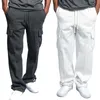 Men's Pants High Men Cargo Pockets Sweat Casual Loose Trousers Solid Color Soft For Sports DSM