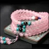 Beaded Strands 108 Prayer Beads Bracelet Nature Blue Red Pink Yellow Chalcedony Stone Mtilayer Buddha Mala Women Men Jewelry Drop De Otwdr