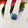 Gorący sprzedaż mody niebieski pierścień sześcien cyrkonu kamienny pierścień Rhodium plated