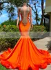 2023 Prom Dresses Green Orange Mermaid Deep V neck Sleeveless Silver Crystals Beads Black Girls Long Graduation Dress Plus Size Formal Evening Gowns Open Back