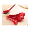 Cucharas Venta al por mayor 500 Unids Rojo Negro Color Hogar Cubiertos Tazón de plástico japonés Sopa Gachas Cuchara Entrega de gota Jardín Cocina Comedor B Dh5Ay