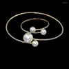 Halskette Ohrringe Set Skysuk Luxus Glänzender Schmuck Gold Silber Farbe Für Frauen Braut Strass Perle Choker Armreif Braut Hochzeit Schmuck