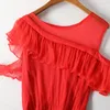 Robes de fête Red Summer White Femmes Long Robe Elegant Boho Beach 200% Mulberry Silk Off Épaule Vestido 09022 KJ5688