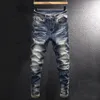 Hommes Jeans Streetwear Mode Rétro Bleu Élastique Slim Fit Déchiré Vintage Designer Casual Stretch Denim Pantalon Hombre 230113