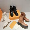 Luxury Designer Iconic Territory Flat Ranger Boots Calf Leather And Wool Platform Lace Up Casual Style Block Heels Treaded Rubber Outsole Sneakers With Box