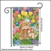 Banner Flags New47X32Cm/19X13Inch Linen Double Sided Easter Garden Flag Rabbit Printed Happy Eggs Bunny Home Outside Yard Seaway Dro Ot9Ps