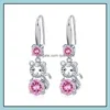 Charme S925 Timbre Sier Plaqué Boucles d'oreilles Tigre Charms Zircon Boucle d'oreille Bijoux Bleu Rose Blanc Brillant Cristal Cerceaux Piercing Pour Femmes Mer Dhhsi