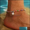 Anklets Selling Summer Bohemian Style Color Beaded Anklet Retro Alloy Scallop Pendant Foot Chain Drop Delivery Jewelry Otv58