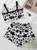 Kvinnors sömnkläder Style Lady's Summer Cow Pattern Lace Edge Camisole med shorts Pyjama Set Cute Comfort Sexy Home Wear Underwear