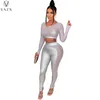 Zweiteiliges Kleid 2022 Neue Mode Dame Sexy Street Style 2 Stück Sets Langarm Rundhals Top Elastische Lange Hosen Reine Farbe Frauen Sets T230113