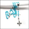 Pendentif Colliers Bijoux De Prière Catholique Bleu Acrylique Transparent Perles Longue Croix Chapelet Collier Pour Hommes Femmes Drop Delivery Penda Otaum